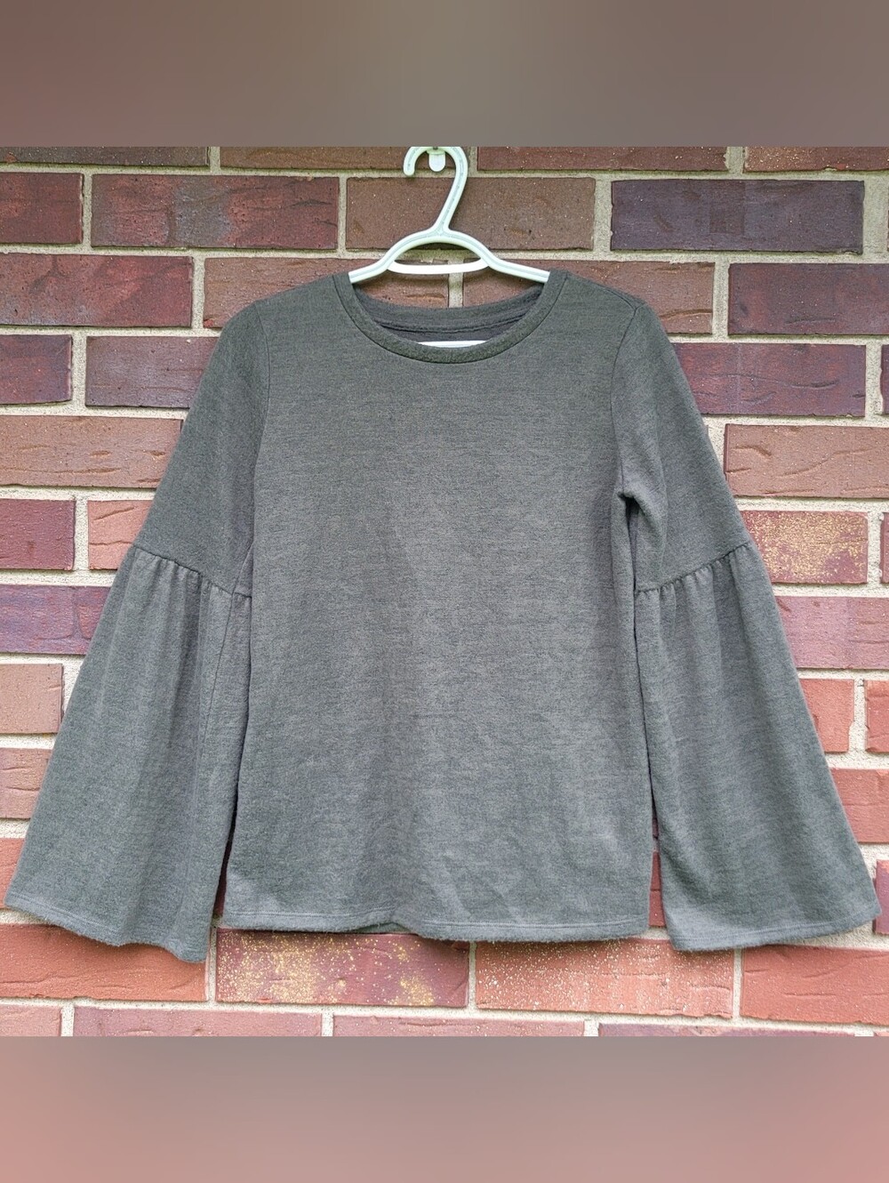 ANA Sage Green Billow Bell Sleeve Blouse, Womens Small Top, Super Soft
